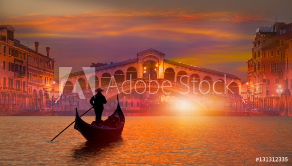 Picture of Gondola near Rialto Bridge in Venice Italy